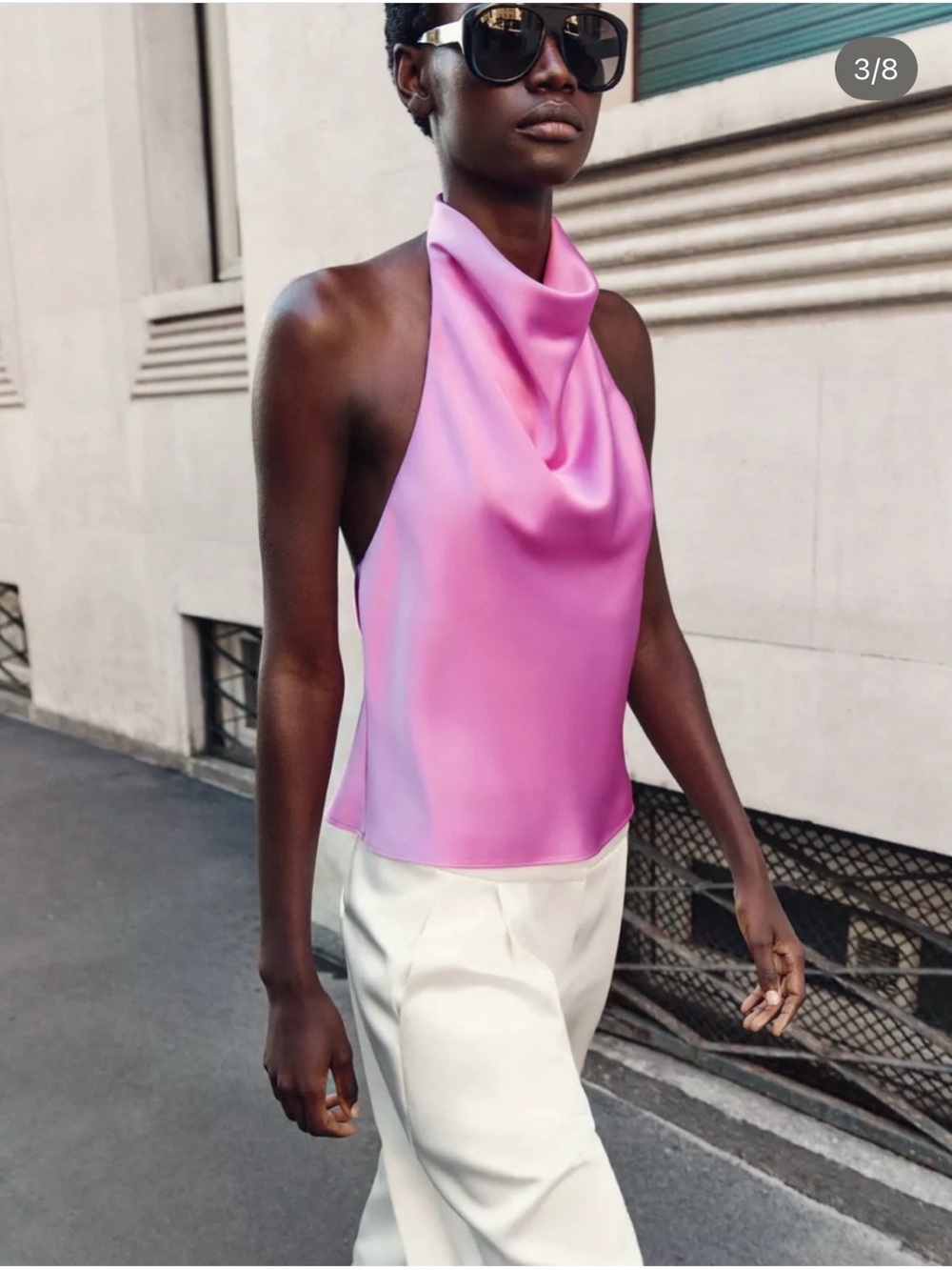 Zara Pink Satin Halter Cowl Neck Top